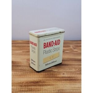 Vintage Johnson & Johnson Plastic Strips Empty Band-Aid Tin Metal Box Container‎